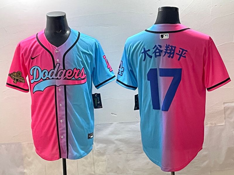 Men Los Angeles Dodgers 17 Ohtani Blue pink Game 2025 Nike MLB Jersey style 007